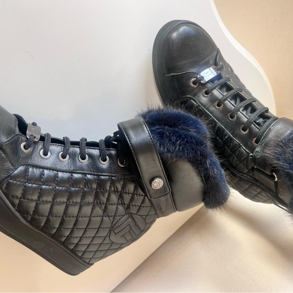 Made in Italy Marino Fabiani Black High-Top Sneakers with fur orthopedic heel - Picture 2 of 12